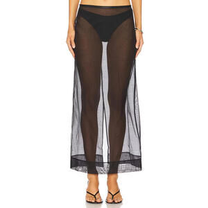 Revolve St. Agni Sheer long Leather Trim Skirt black size XXS NWT $429msrp